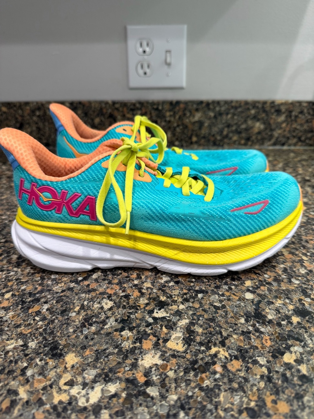 Hoka Women's Teal, Yellow & Pink Running Shoes 7.5 wide